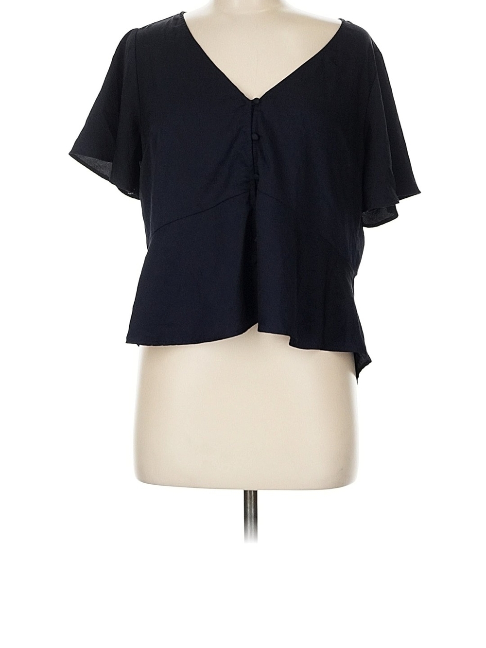 Express Navy V-Neck Flutter Sleeve Blouse